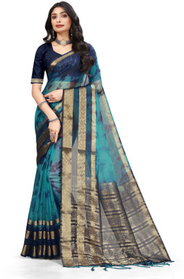 Aarunika MNT Woven Bollywood Organza Saree(Blue)