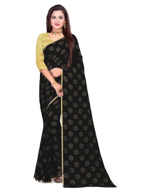 Aardiva Printed Daily Wear Chiffon Saree(Black)