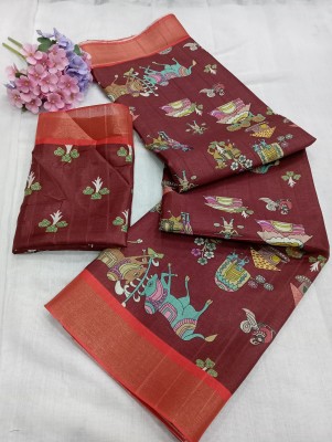 ASHTA Animal Print Kanjivaram Art Silk, Pure Silk Saree(Maroon)