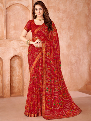 Sareemall Printed Bandhani Chiffon Saree(Red)