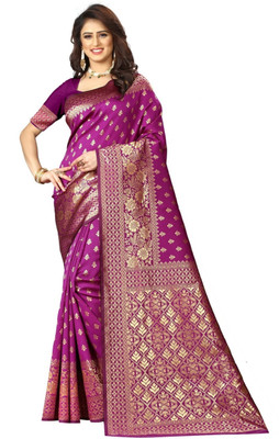 ETHNICHITZ Woven, Embellished Kanjivaram Art Silk, Jacquard Saree(Magenta)