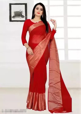 Online Bazaaar Embellished, Solid/Plain Bollywood Chiffon Saree(Red)
