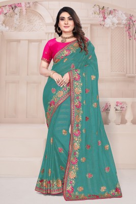 Mikhushop Embroidered Bollywood Silk Blend Saree(Light Blue)