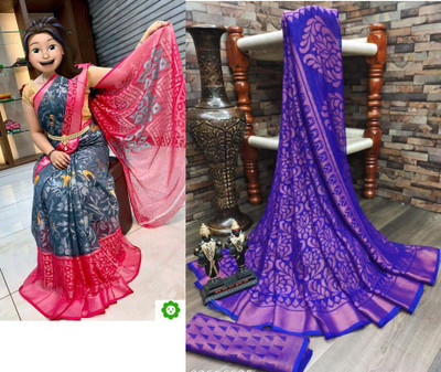 Sita Floral Print Bollywood Brasso Saree(Pack of 2, Multicolor)