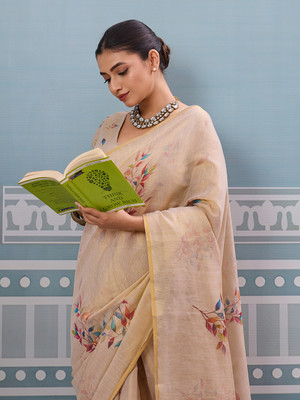 SOHINI NX Printed, Woven Bollywood Cotton Blend Saree(Beige)