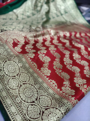 NISA silk creation Embellished Banarasi Silk Blend, Satin Saree(Red)