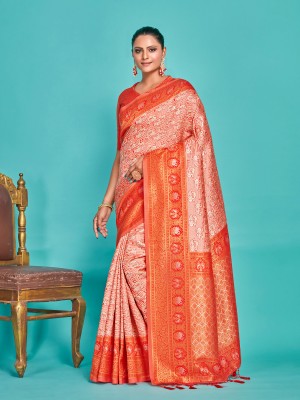 MIMOSA Woven Kanjivaram Art Silk Saree(Orange)