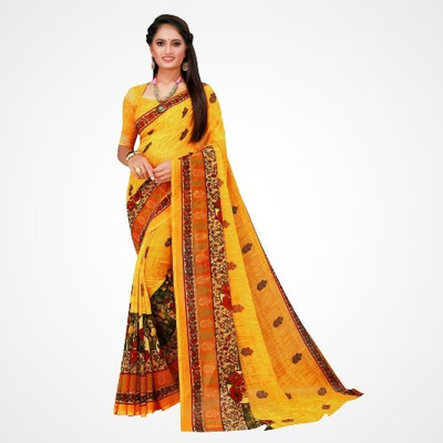 Suali Printed Daily Wear Georgette Saree(Yellow)