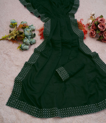 Queenhive Self Design Bollywood Georgette Saree(Dark Green)