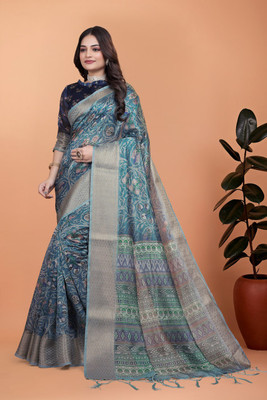 ZARISTACREATION Digital Print Bollywood Dupion Silk Saree(Blue)