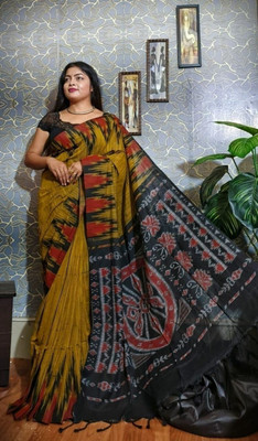 Amita Collections Printed Bhagalpuri Cotton Blend Saree(Brown)