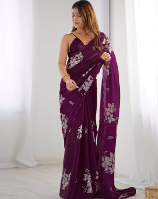 RADHE ENTERPRISE Printed Bollywood Crepe Saree(Purple)
