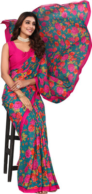 Nirvaan Striped Daily Wear Georgette Saree(Green)