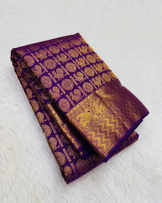 WOMENELEGENCE Printed Banarasi Pure Silk Saree(Blue)