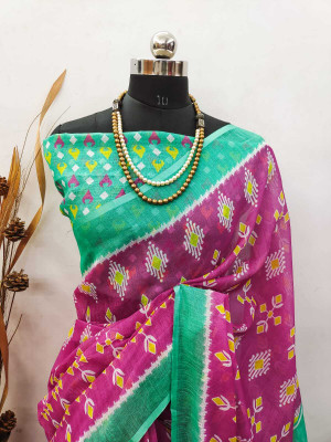 Gajal Self Design Bollywood Linen Saree(Magenta)