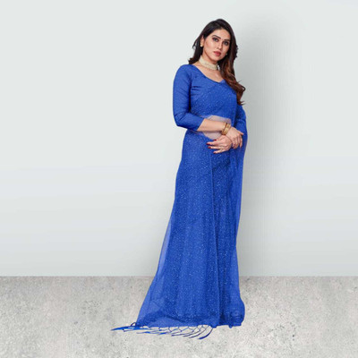 BHAGWATI ART Self Design Bollywood Net Saree(Blue)