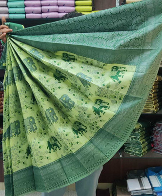 het designer studio Floral Print, Applique, Blocked Printed, Embroidered, Woven, Self Design Bollywood Georgette Saree(Light Green, Green)