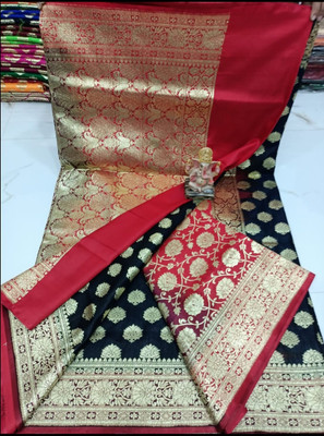 Subha collection Printed Banarasi Silk Blend Saree(Red, Black)
