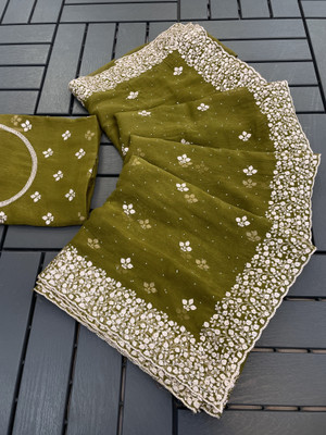 MIYANIFAB Embroidered Bollywood Organza Saree(Light Green)