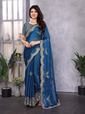 VASTRAOFWOMENS Embroidered Bollywood Chiffon Saree(Blue)
