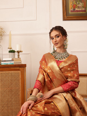 Tasrika Woven Banarasi Tissue Saree(Orange)