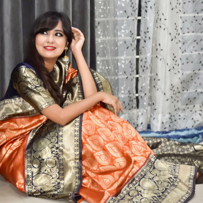 hathdora creation Printed Bollywood Georgette Saree(Orange)