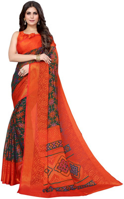 RENSILAFAB Printed Daily Wear Chiffon, Brasso Saree(Dark Green)