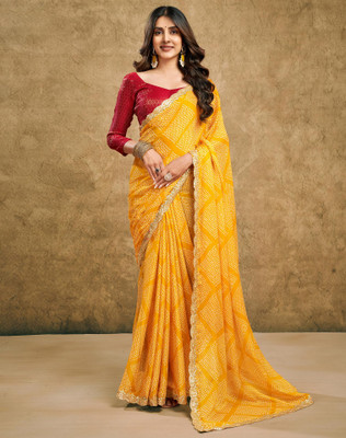 Tasrika Printed, Embellished Bollywood Chiffon, Georgette Saree(Yellow)