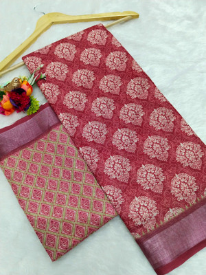 HouseOfCommon Solid/Plain Bollywood Linen Saree(Maroon)