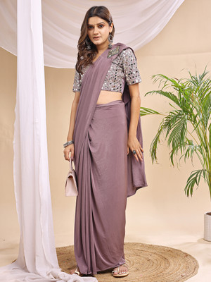 XOOM LADY Solid/Plain Bollywood Lycra Saree(Purple)
