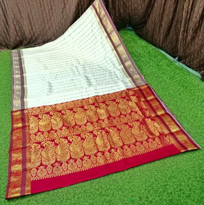 Spewim Woven Banarasi Art Silk Saree(White)