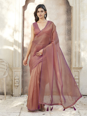 Tikhi Imli Solid/Plain Bollywood Tissue Saree(Pink)