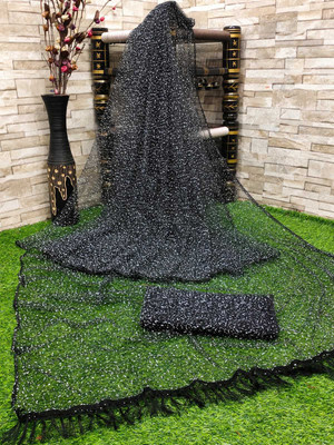 OM AMAR FASHION Printed Bollywood Net Saree(Pack of 2, Black)
