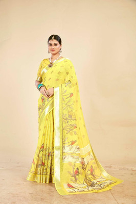 vestito Printed, Woven Daily Wear Linen Saree(Multicolor)