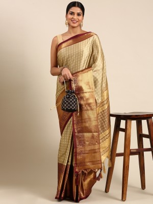 WINKLECART Woven Mysore Cotton Silk Saree(Beige)