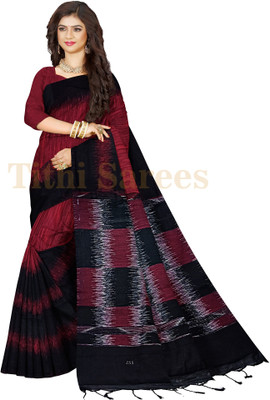 TITHISAREES Printed Sambalpuri Cotton Blend Saree(Red)