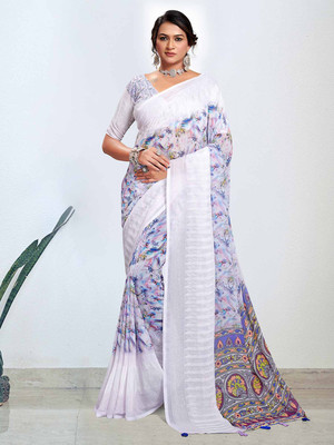 Divastri Digital Print Daily Wear Georgette Saree(White)