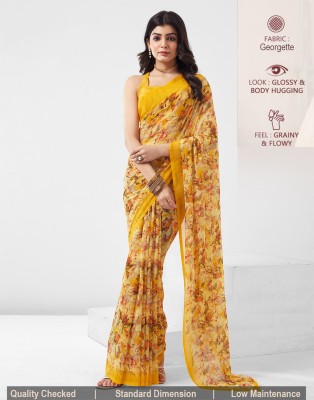 Samah Floral Print, Geometric Print, Printed Daily Wear Georgette Saree(Yellow, Multicolor)