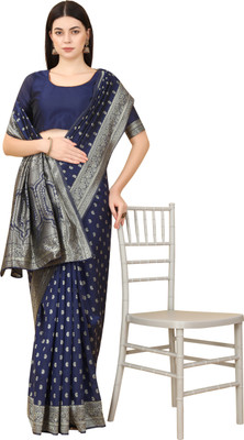 Rudr Venture Digital Print Banarasi Jacquard Saree(Dark Blue)