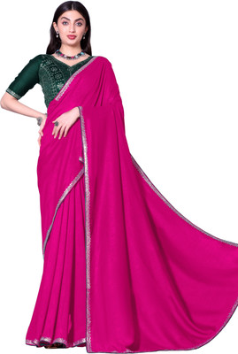 radhe creation Self Design Bollywood Silk Blend Saree(Pink)