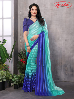 Anand Sarees Self Design Bollywood Satin Saree(Light Blue, Blue)