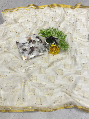 VINIT ENTERPRISE Embellished Daily Wear Chiffon Saree(White)