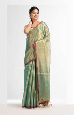 ADI SUMITA Self Design Handloom Tissue Saree(Dark Green)