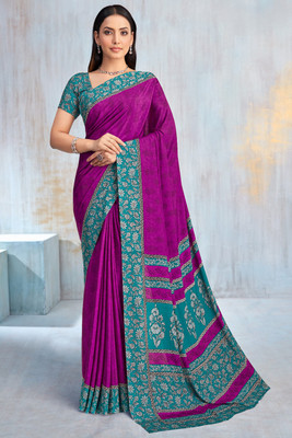 SainiVastra Printed Bollywood Crepe Saree(Magenta)