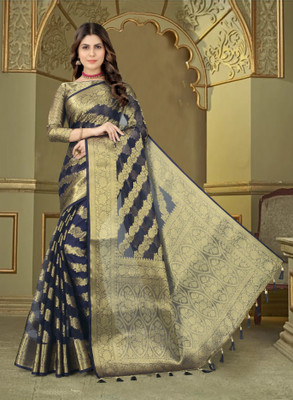ANGOORI TEXTILES Woven Kanjivaram Organza Saree(Black)