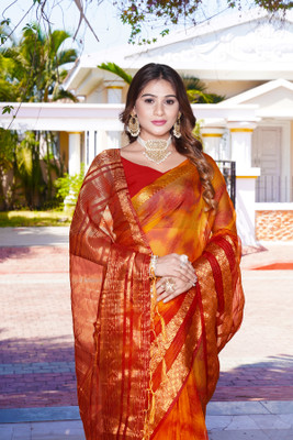 Aarunika AF Solid/Plain Bollywood Organza Saree(Gold)