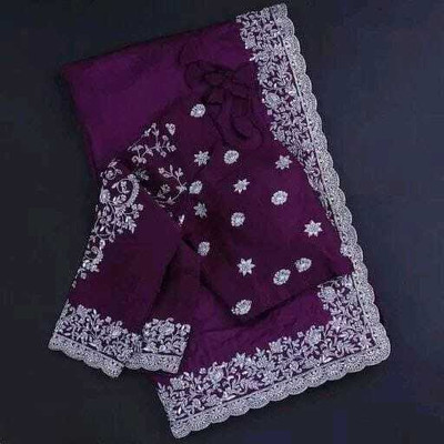 Mention Solid/Plain Bollywood Georgette Saree(Purple)