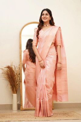 RUCHAA FASHION Woven Handloom Art Silk Saree(Gold, Pink)