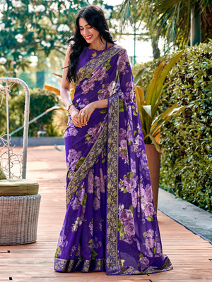 Divastri Embellished Bollywood Georgette Saree(Purple)