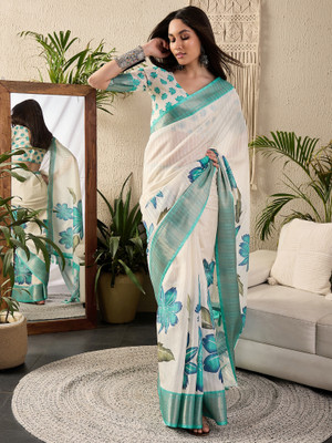 Sareemall Digital Print Chinnalapattu Cotton Blend Saree(Cream)
